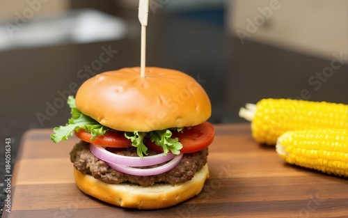 Family BBQ Grilling Burgers and Corn. High quality