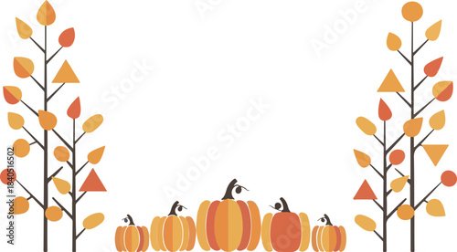 Autumn Pumpkin Landscape with Colorful Fall Trees – Flat Vector Illustration 3