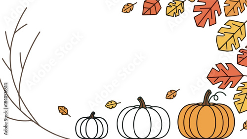 Autumn Pumpkin Landscape with Colorful Fall Trees – Flat Vector Illustration 4