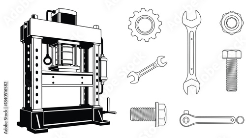 Industrial press machine with tools a detailed illustration for engineering applications