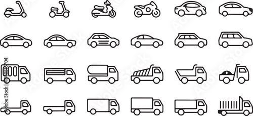vehicle flat line icons set for ui map and transport category pack