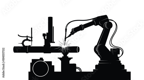Industrial robotic arm welding metal pipe showcasing automated manufacturing processes