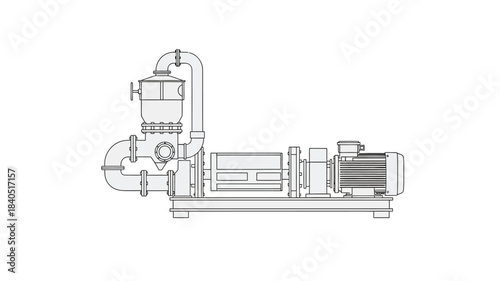 Detailed illustration of a pool pump and filter system in outline style