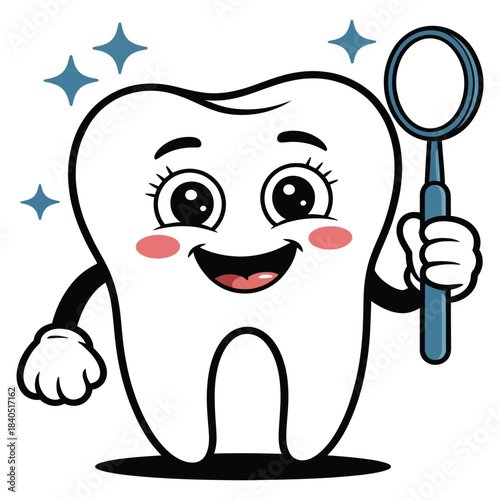 Smiling Tooth Dental Mascot with Mirror