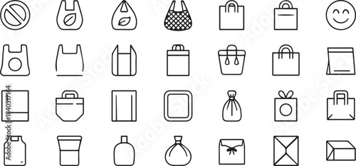bag set minimalist line icons eco friendly shopping and retail