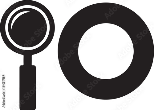 Magnifying glass and circle icon on white background Keywords: magnifying glass, icon, circle