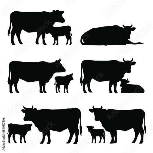 cow farm animal silhouettes single and grouped