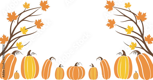 Autumn Border Illustration with Pumpkins and Berries