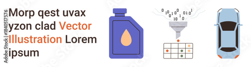 Technology, logistics, automation, digital analysis, fuel systems, machine learning. Oil container, data filtering for coding car . Technology and logistics concept