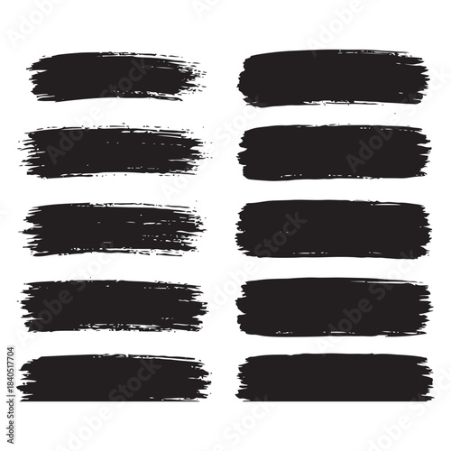 Grunge Black Paint Brush Strokes Set