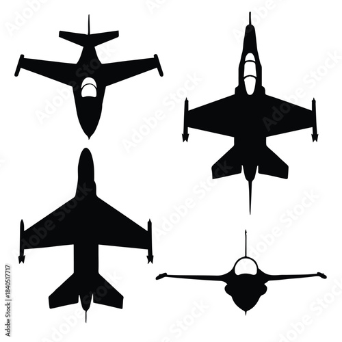 jet top view military aircraft silhouettes vector illustration pack