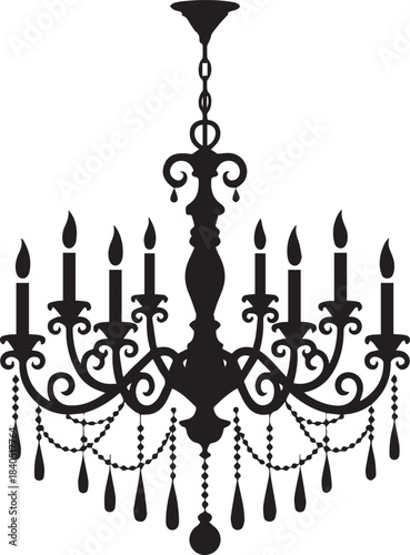 chandelier ornate silhouette with teardrop ornaments and chain