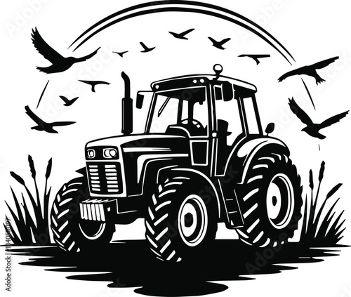 tractor farm machinery icon blackandwhite vector design