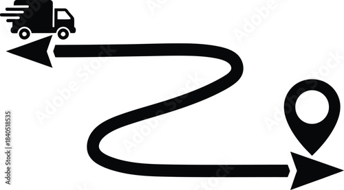 Fast delivery truck route tracking symbol in modern transport style Vector illustration