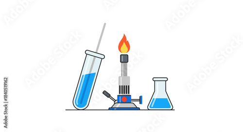 Laboratory Setup with Bunsen Burner, Test Tube, and Erlenmeyer Flask.