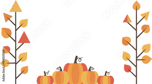 Autumn Harvest Background with Pumpkins and Leaves