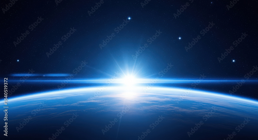 Obraz premium Cosmic Dawn A Breathtaking View of Earth from Space as the Sun Rises Over the Horizon Illuminating the Atmosphere and Revealing the Planet's Stunning Beauty and Fragility