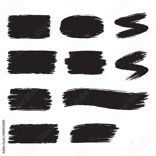Grunge Black Paint Brush Strokes Set
