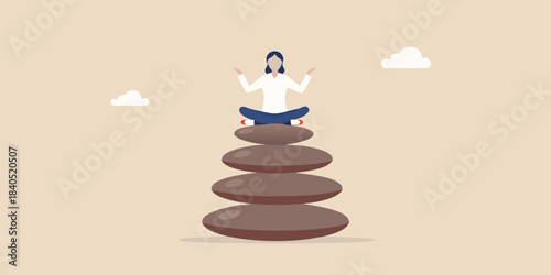 A person meditating on a stack of stones seeking inner peace and balance