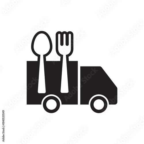 Solid Spoon and Fork on Prepared Food Delivery Icon