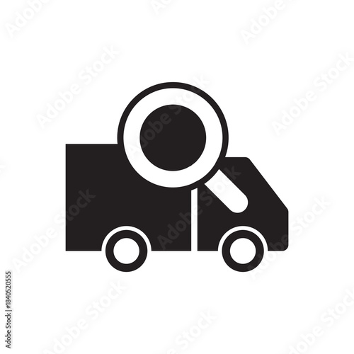 Solid Magnifying Glass Tracing Delivery Van Icon