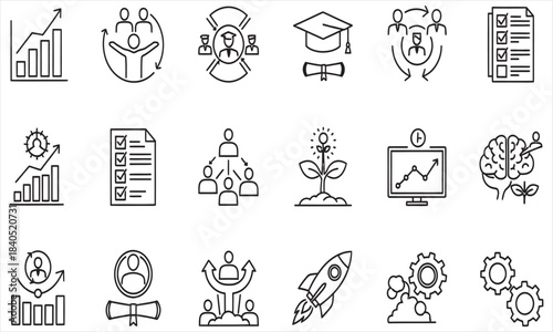 Educational Icons and Symbols: A collection of meticulously crafted icons and symbols representing learning, progress, and various aspects of academia.