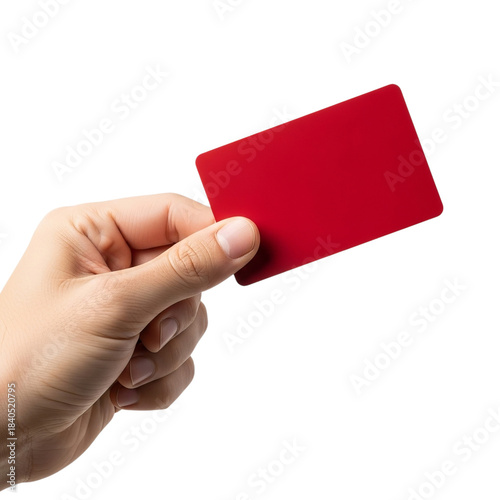 PNG of A hand holding a vibrant red card, symbolizing various contexts like loyalty programs or access passes.