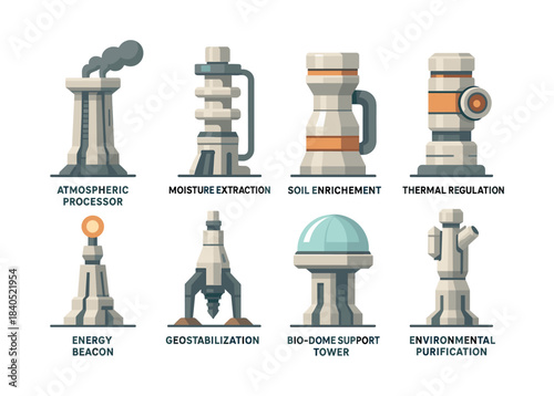 Futuristic technology, flat vector illustration of industrial concepts and designs
