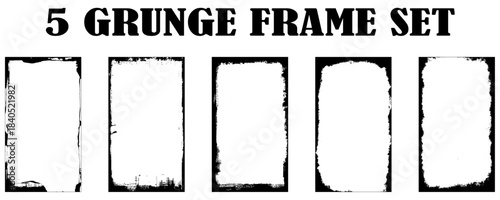 Black painted frame on white background. Five Black frame collection.