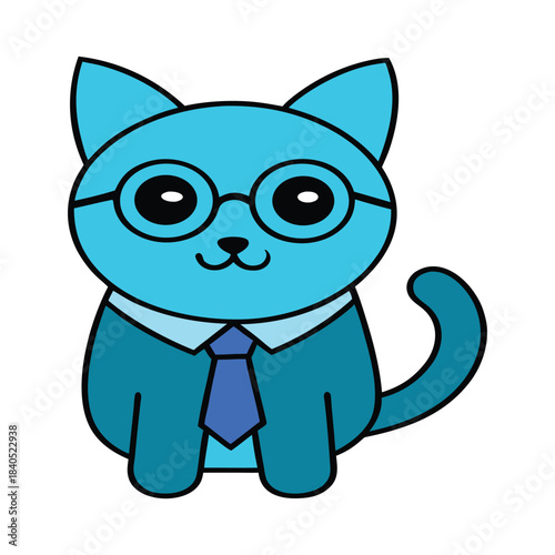 Cute Cat Wearing Tie and Glasses Working Seriously in Minimal Office Scene