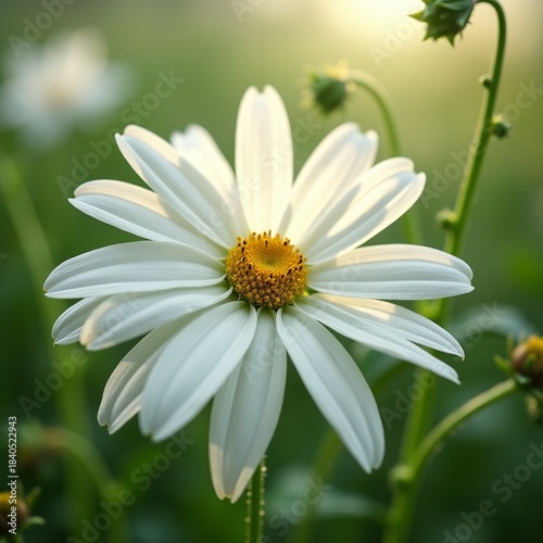 AI generated Capturing peaceful moment with blooming daisy adorned by morning dew