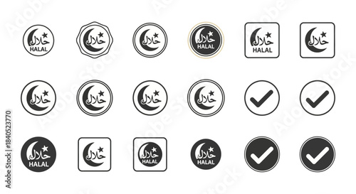 Halal Certified Icons - A Collection of Symbols for Food Products.