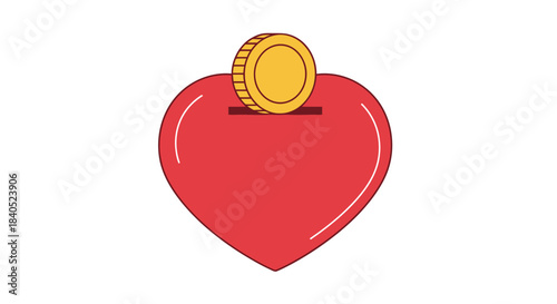 Heart-shaped donation box with a coin, symbolizing charitable giving.