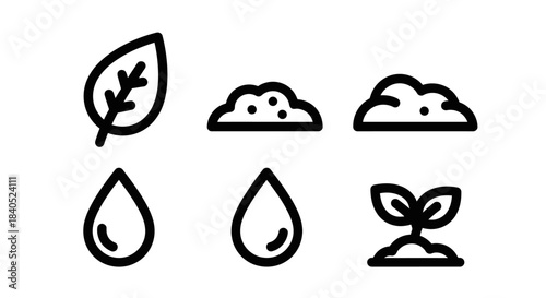 Icons depicting the elements needed for plant growth and sustainability.