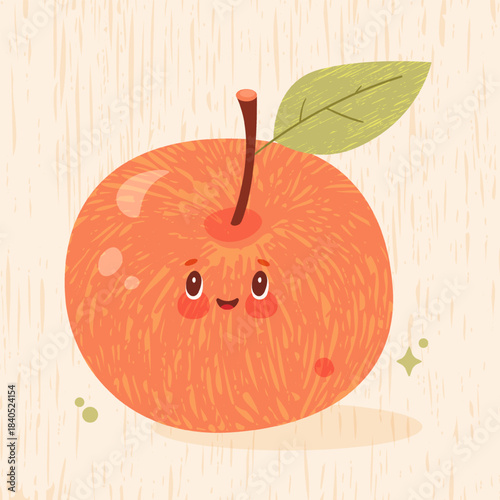 Vibrant red apple on a textured background, drawn in a warm cheerfull style. Fresh, juicy and charming illustration perfect for food themes, packaging and cozy designs.