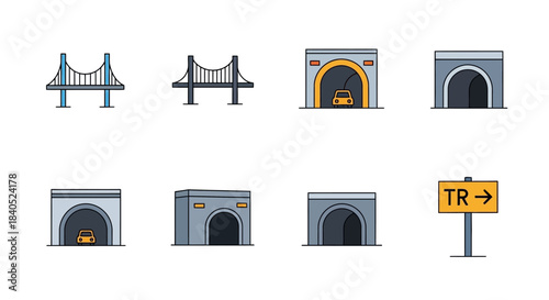 Icons of Bridges, Tunnels, and Transportation Sign.
