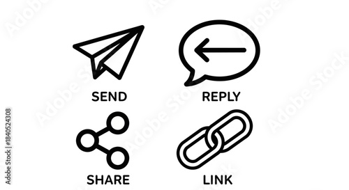 Icons representing send, reply, share, and link functionalities.