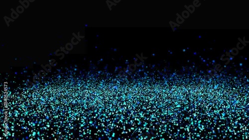 a stock video background featuring blue, cyan, and white particles on a black background. The visual effect is known as bokeh, which refers to the aesthetic quality of the blur in the out-of-focus.