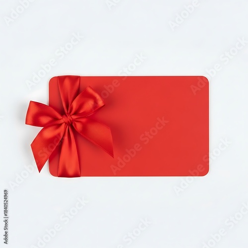 Blank red gift card with red ribbon and bow isolated on white background