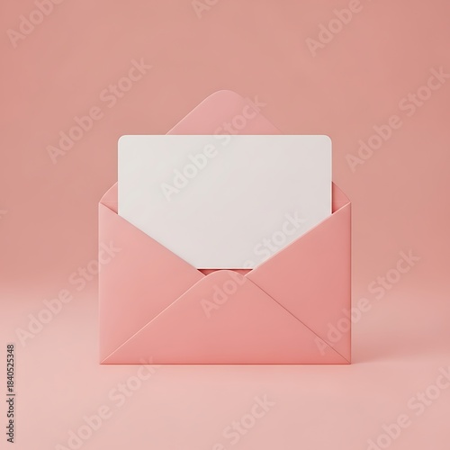 Pink envelope with blank white card for message or invitation