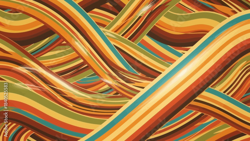 Wavy Stripes: A vibrant display of retro-inspired, multicolored stripes flows, creating a dynamic visual effect, reminiscent of the stylish eras of the past.