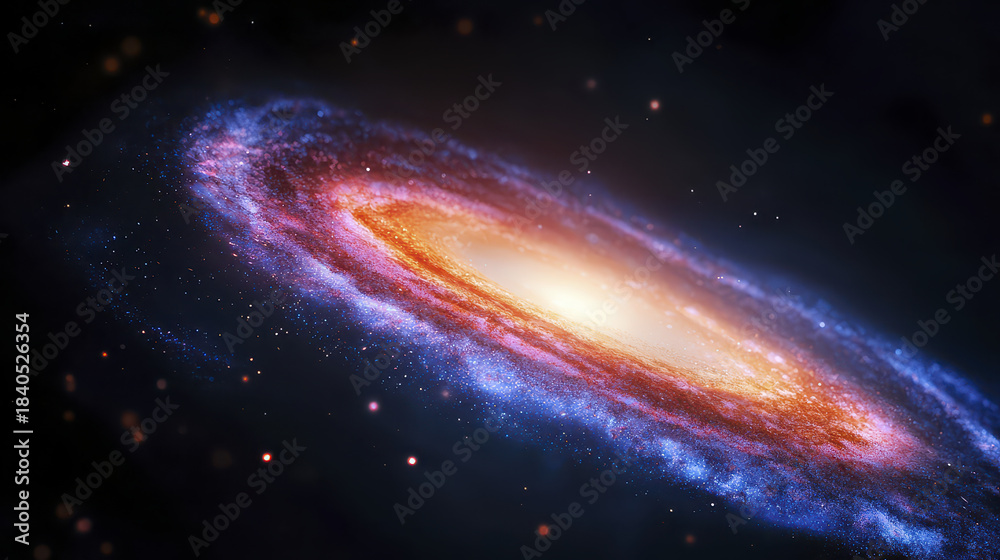 Fototapeta premium Stunning cosmic scene featuring spiral galaxy with vibrant colors and swirling stars, evoking sense of wonder and exploration