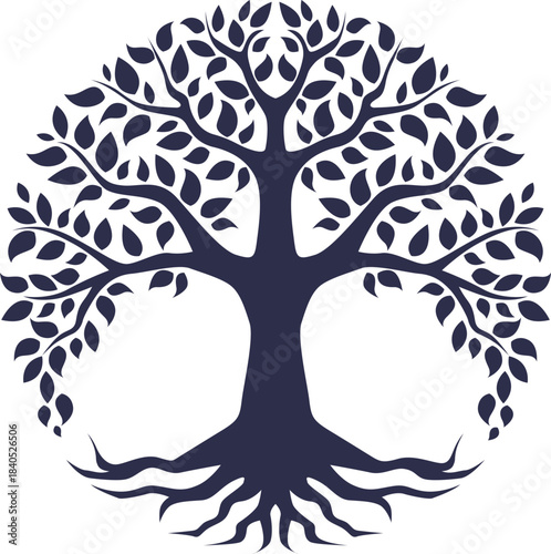 vector tree silhouette with roots