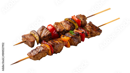 Foto Deliciously grilled juicy meat and vibrant vegetable skewers presented elegantly