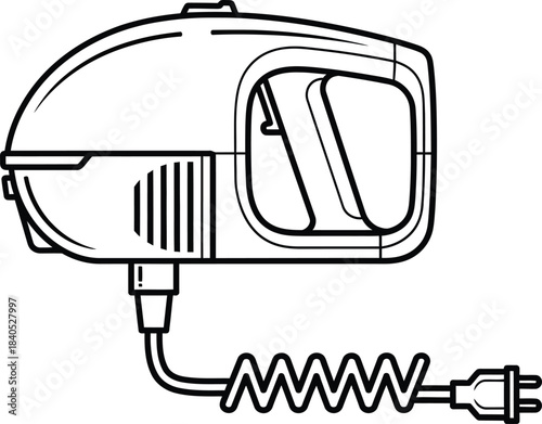 A minimalist black line-art illustration of a cordless handheld vacuum cleaner with ergonomic design in a clean vector style