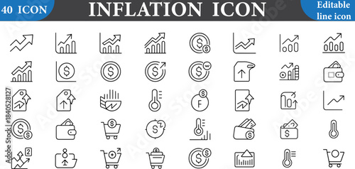 Collection of line icons representing economic inflation and financial growth concepts