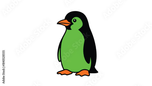 Cute Green Penguin Cartoon Illustration Standing Upright.