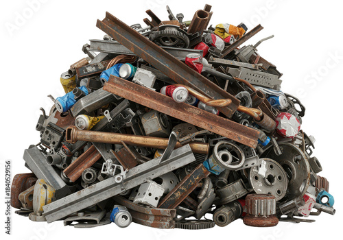 Pile of Diverse Metal Scraps and Fasteners in Industrial Setting for Recycling