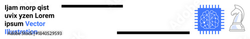 Artificial intelligence, strategic planning, technology, decision-making, machine learning, robotics. Brain chip and chess knight symbol AI and strategic planning. Artificial intelligence
