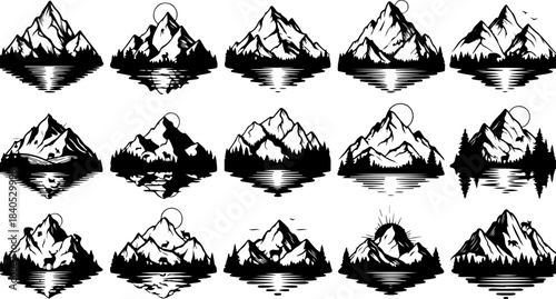 Hand-Drawn Mountain Silhouette Clipart Bundle”